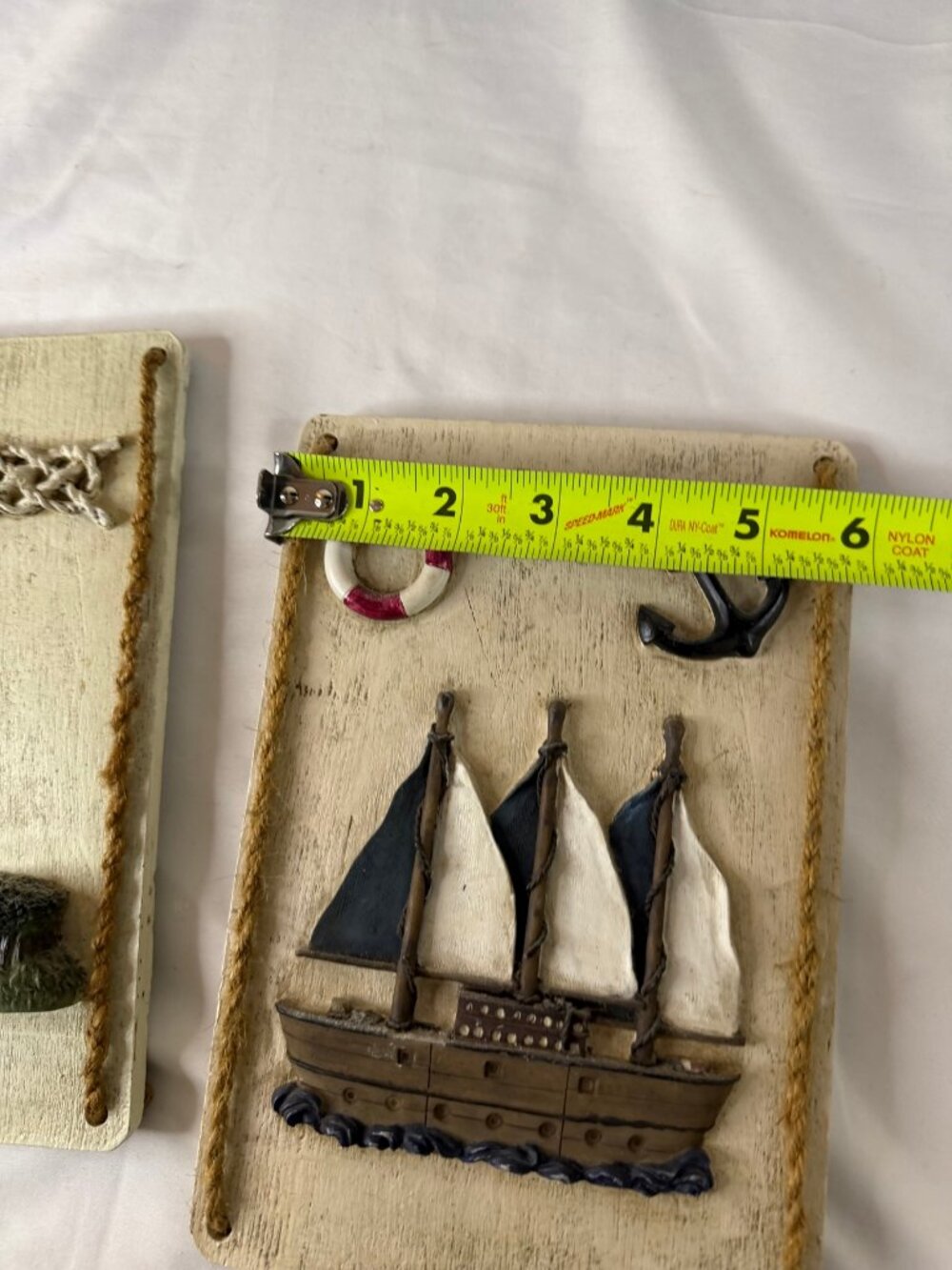 Set of 2 Nautical Wall Plaques Lighthouse & Sailboat 3D Beach Coastal Decor 9x6